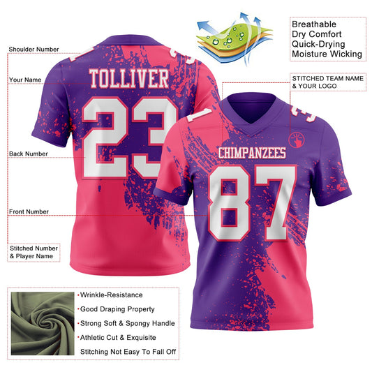Custom Purple White-Neon Pink 3D Pattern Abstract Brush Stroke Mesh Authentic Football Jersey - Sky-Custom