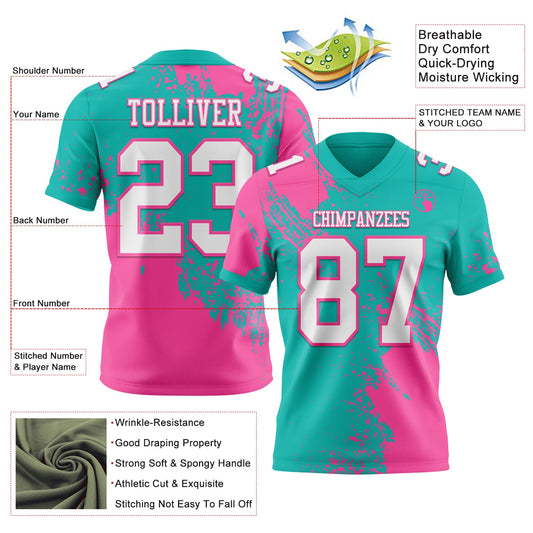Custom Aqua White-Pink 3D Pattern Abstract Brush Stroke Mesh Authentic Football Jersey - Sky-Custom
