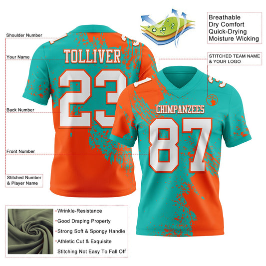 Custom Aqua White-Orange 3D Pattern Abstract Brush Stroke Mesh Authentic Football Jersey - Sky-Custom