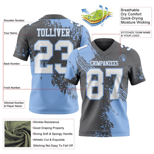 Custom Steel Gray White-Light Blue 3D Pattern Abstract Brush Stroke Mesh Authentic Football Jersey - Sky-Custom