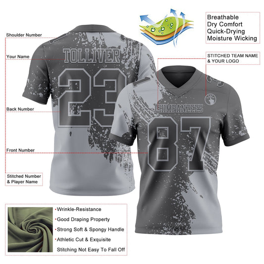 Custom Steel Gray Gray 3D Pattern Abstract Brush Stroke Mesh Authentic Football Jersey - Sky-Custom
