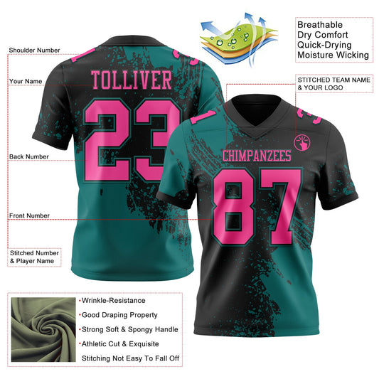 Custom Black Pink-Teal 3D Pattern Abstract Brush Stroke Mesh Authentic Football Jersey - Sky-Custom