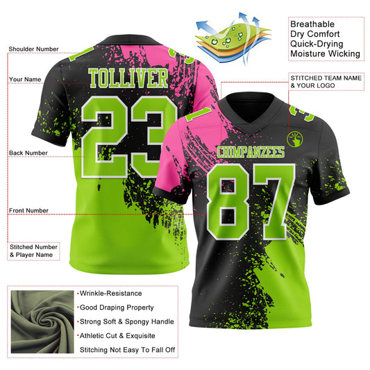 Custom Black Neon Green-Pink 3D Pattern Abstract Brush Stroke Mesh Authentic Football Jersey - Sky-Custom