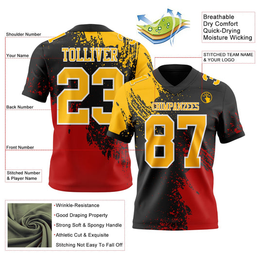 Custom Black Gold Red-White 3D Pattern Abstract Brush Stroke Mesh Authentic Football Jersey - Sky-Custom
