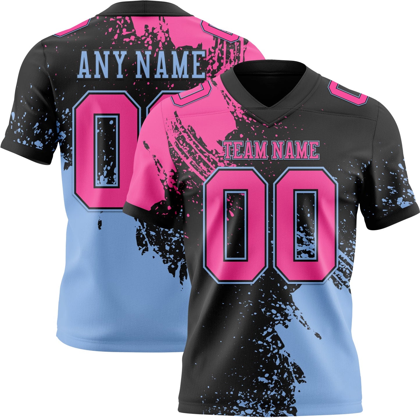 Custom Black Pink-Light Blue 3D Pattern Abstract Brush Stroke Mesh Authentic Football Jersey - Sky-Custom
