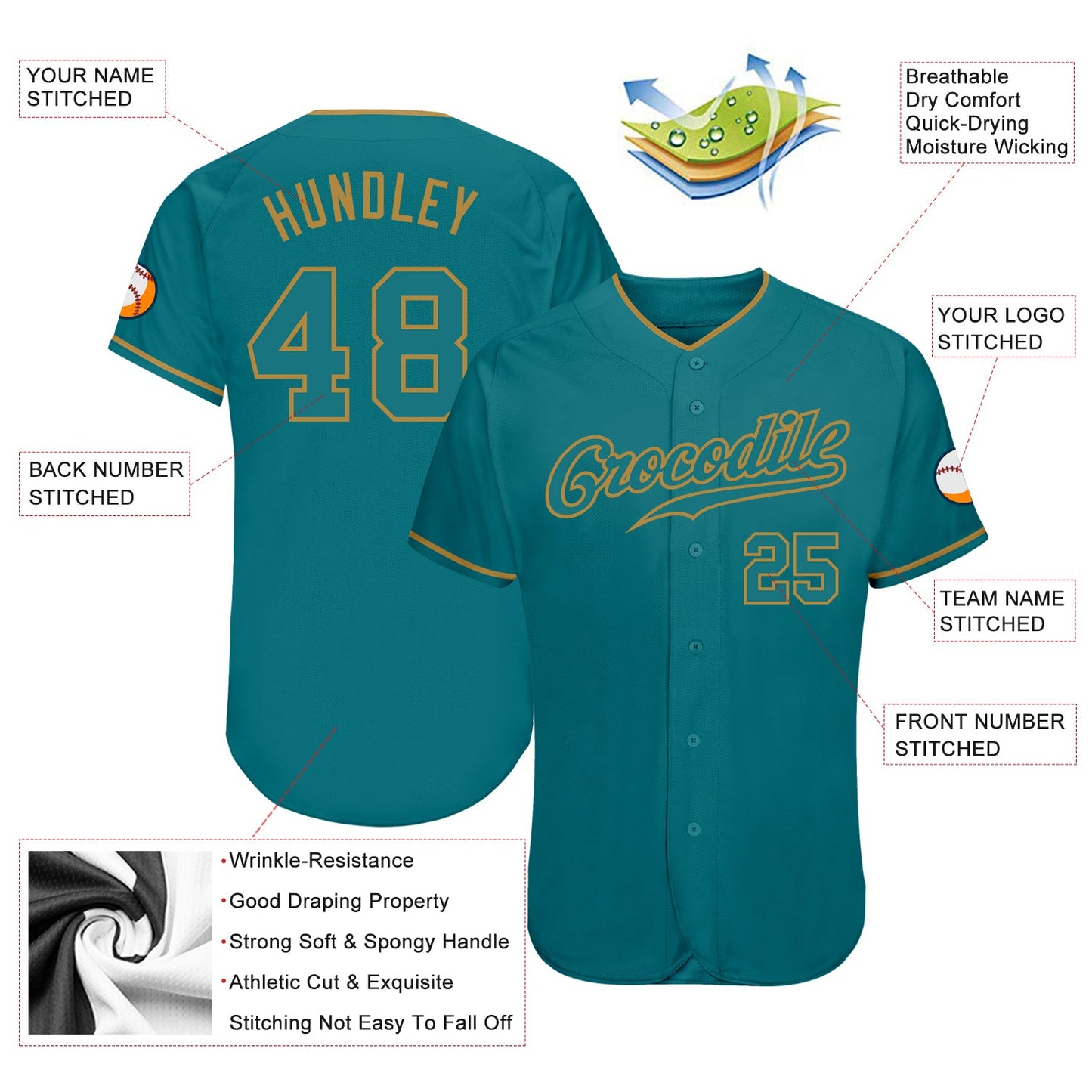 Custom Teal Teal-Old Gold Authentic Baseball Jersey - Sky-Custom