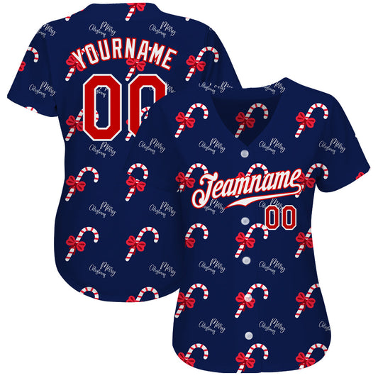 Custom Navy Red-White Christmas 3D Authentic Baseball Jersey - Sky-Custom