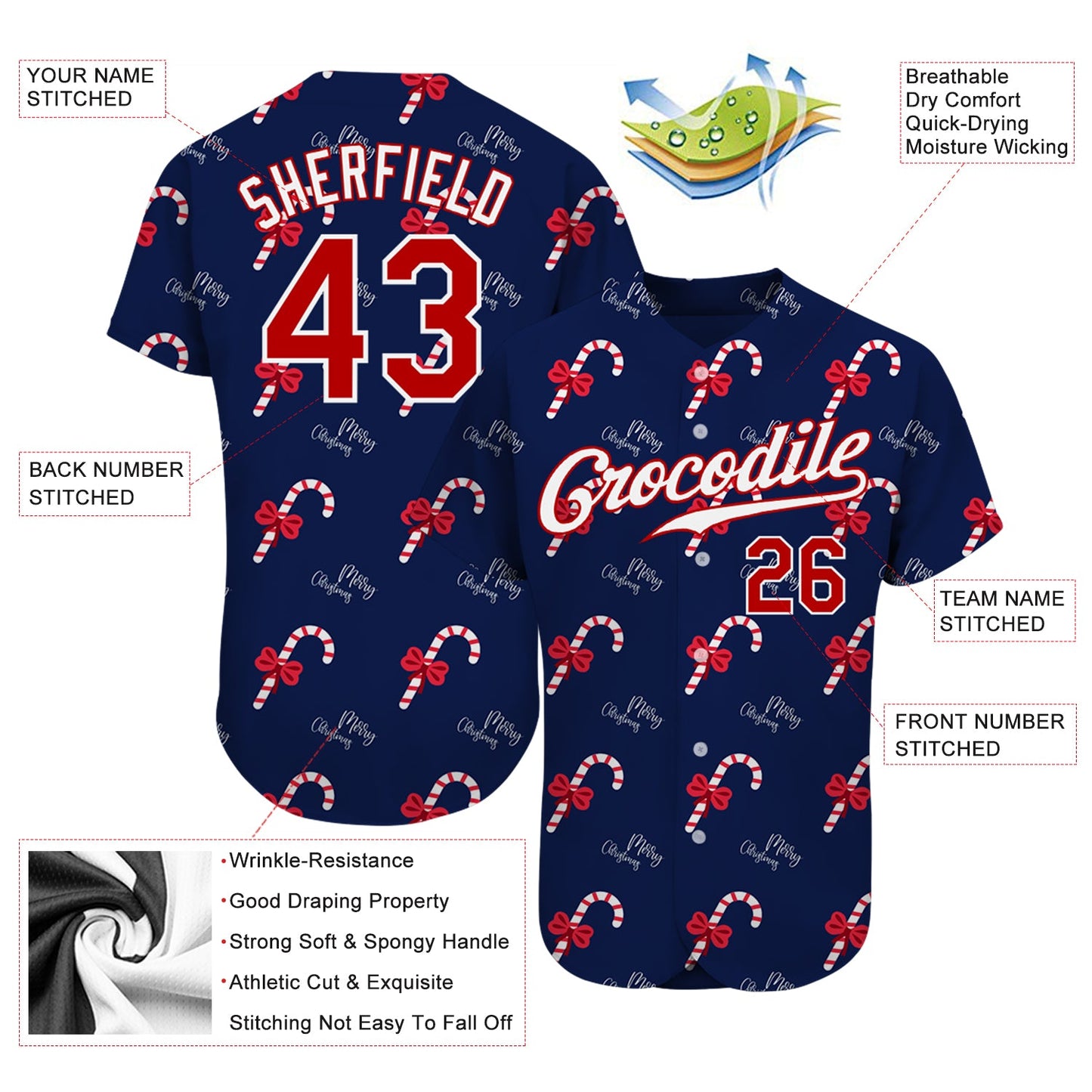 Custom Navy Red-White Christmas 3D Authentic Baseball Jersey - Sky-Custom