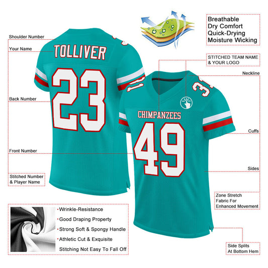 Custom Aqua White-Red Mesh Authentic Football Jersey - Sky-Custom