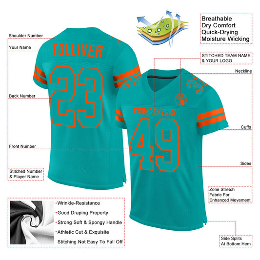 Custom Aqua Aqua-Orange Mesh Authentic Football Jersey - Sky-Custom