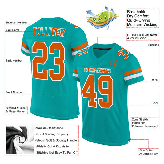 Custom Aqua Texas Orange-White Mesh Authentic Football Jersey - Sky-Custom