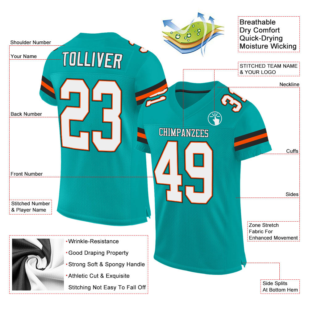 Custom Aqua White-Orange Mesh Authentic Football Jersey - Sky-Custom
