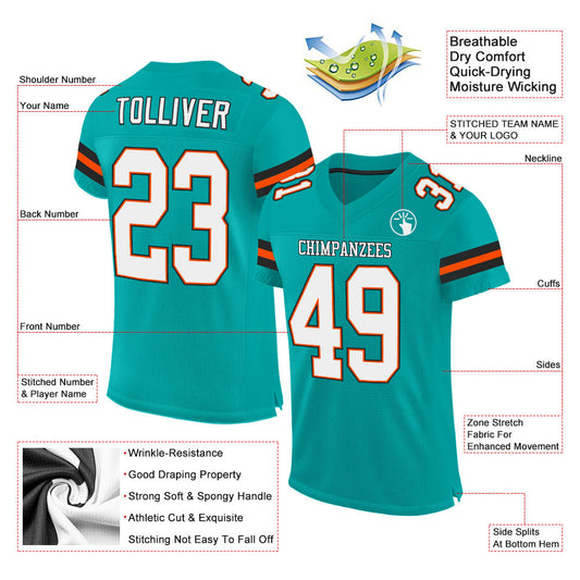Custom Aqua White-Orange Mesh Authentic Football Jersey - Sky-Custom