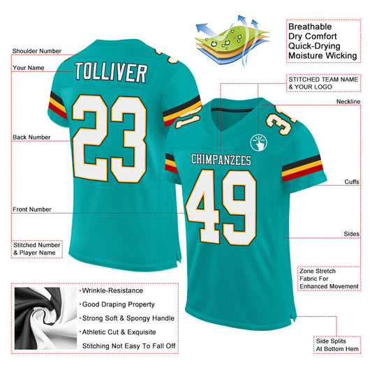 Custom Aqua White-Gold Mesh Authentic Football Jersey - Sky-Custom