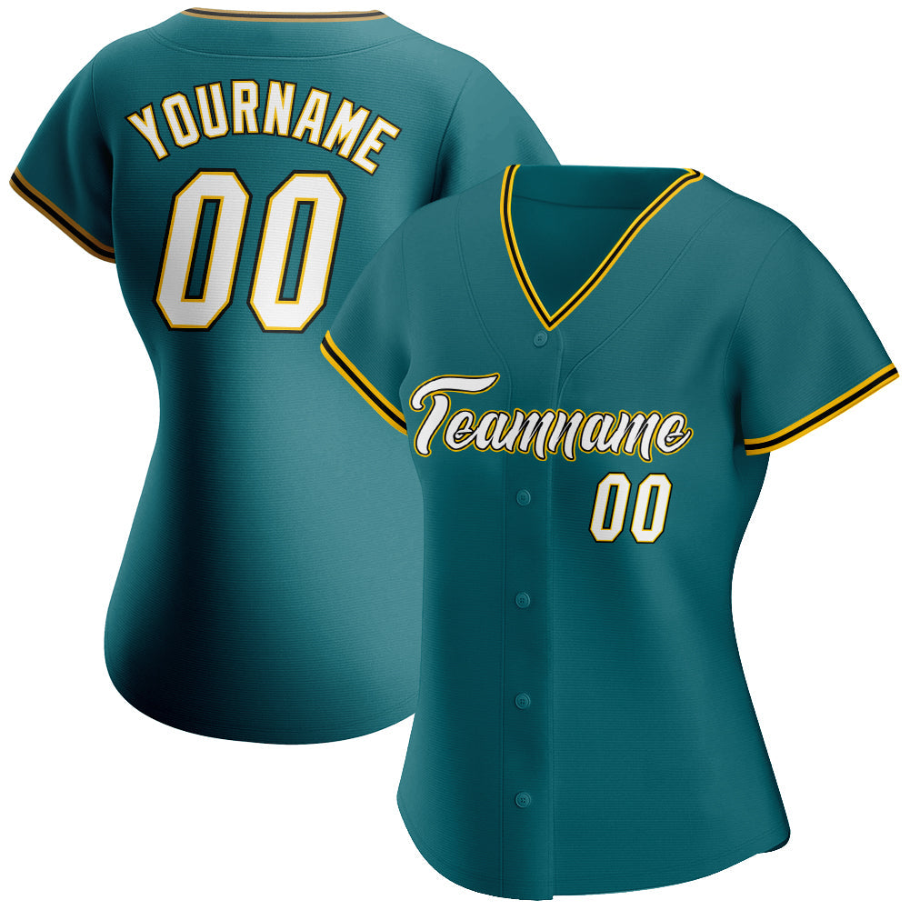 Custom Teal White-Gold Authentic Baseball Jersey - Sky-Custom