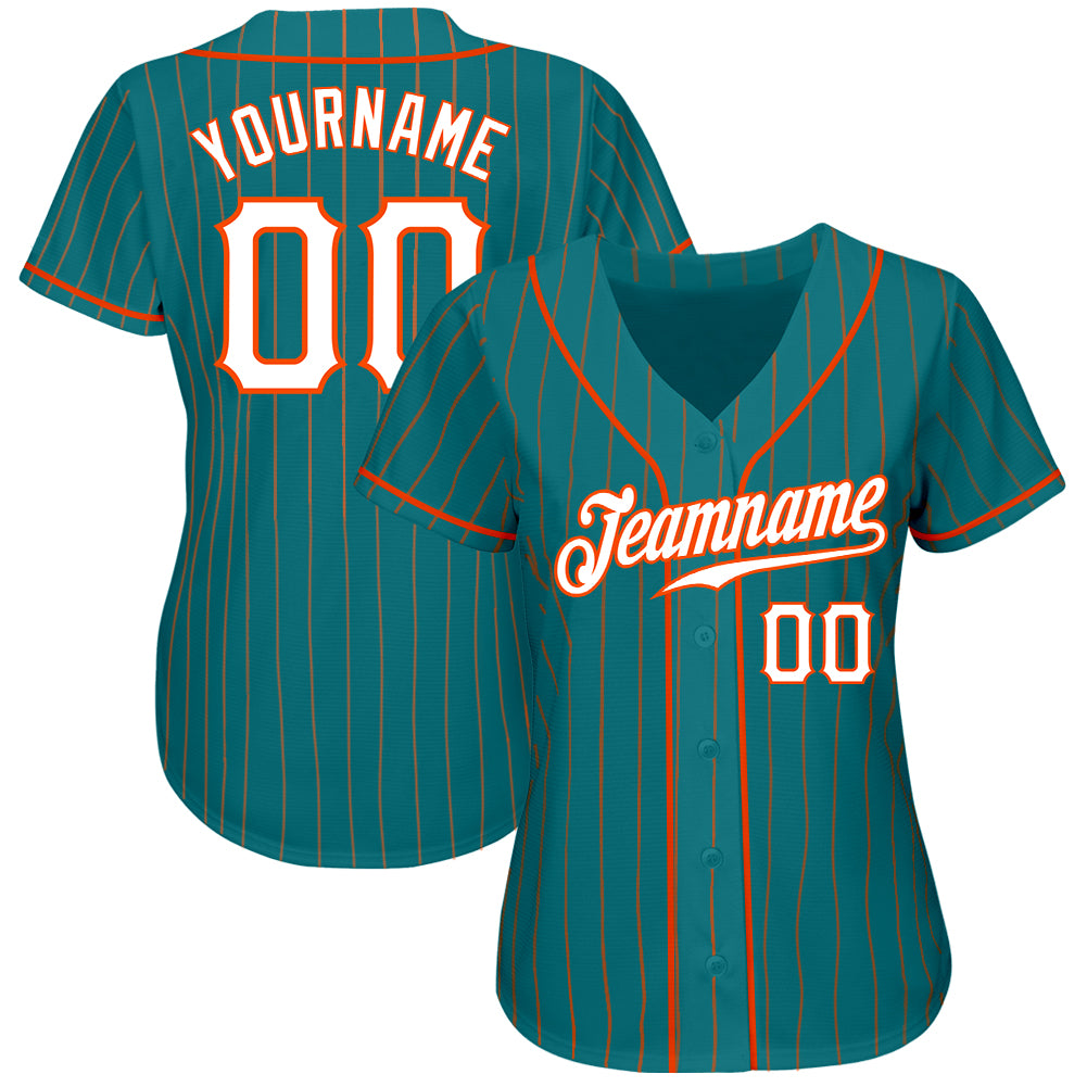 Custom Teal Orange Pinstripe White-Orange Authentic Baseball Jersey - Sky-Custom