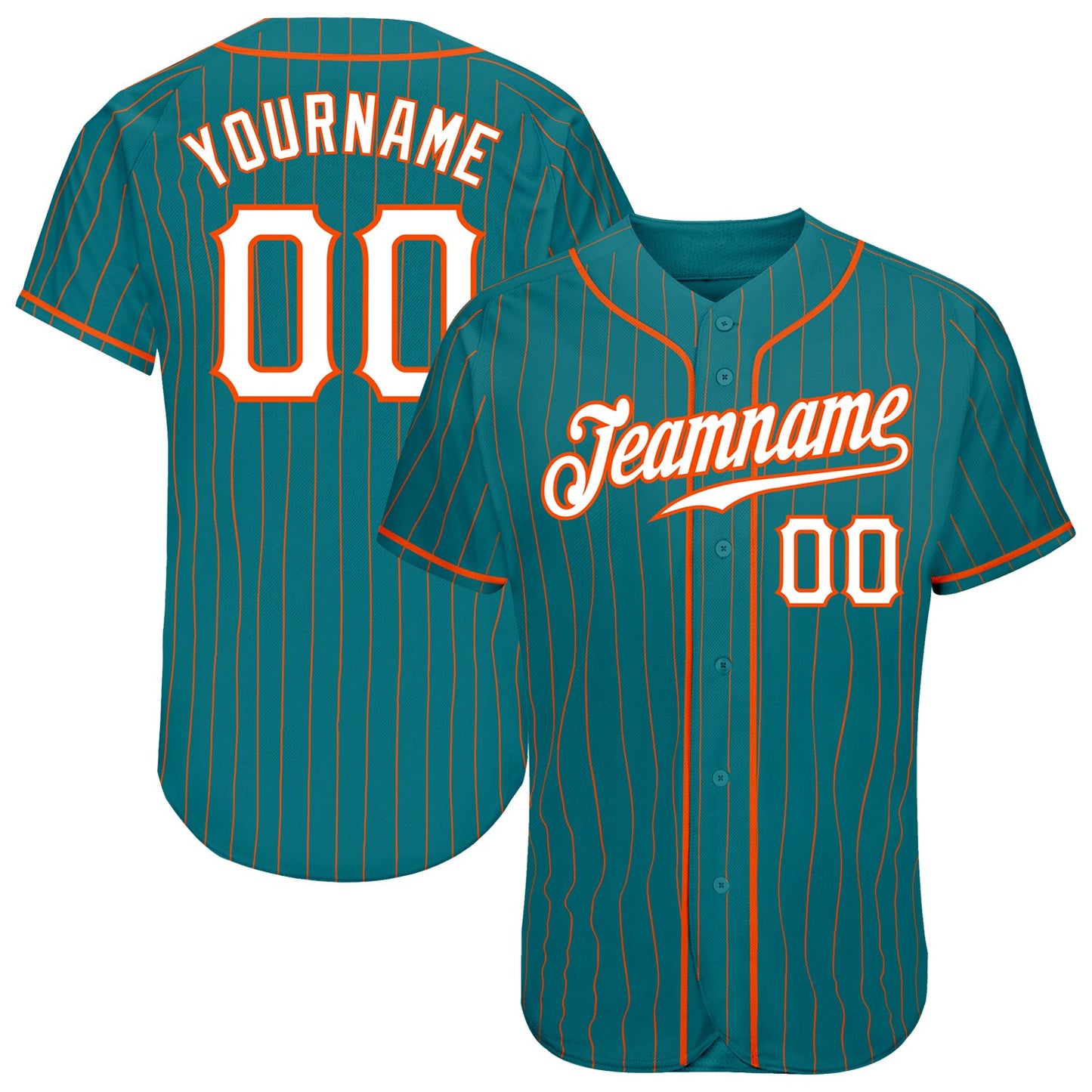 Custom Teal Orange Pinstripe White-Orange Authentic Baseball Jersey - Sky-Custom