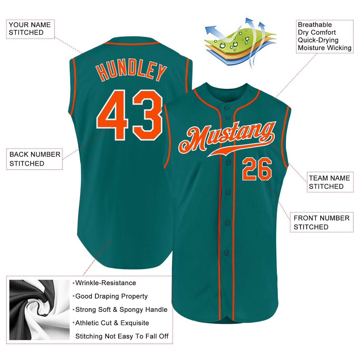 Custom Aqua Orange-White Authentic Sleeveless Baseball Jersey - Sky-Custom