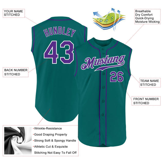 Custom Aqua Purple-White Authentic Sleeveless Baseball Jersey - Sky-Custom