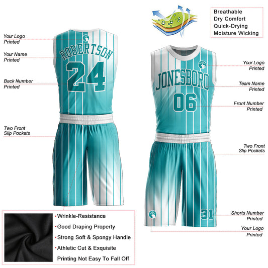 Custom Aqua Aqua-White Round Neck Sublimation Basketball Suit Jersey - Sky-Custom