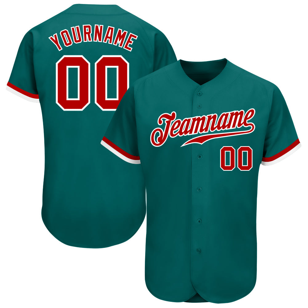 Custom Teal Red-White Authentic Baseball Jersey - Sky-Custom