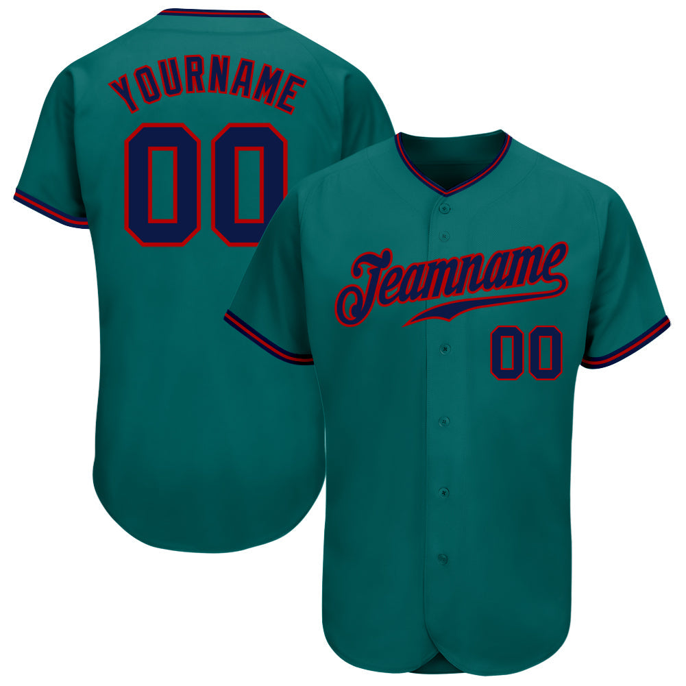 Custom Teal Navy-Red Authentic Baseball Jersey - Sky-Custom