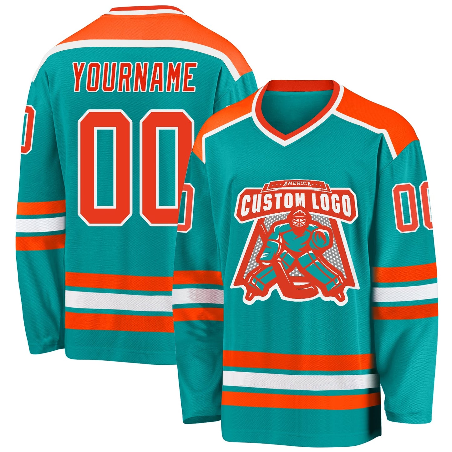 Custom Aqua Orange-White Hockey Jersey - Sky-Custom