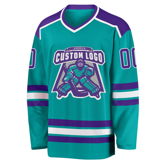Custom Aqua Purple-White Hockey Jersey - Sky-Custom