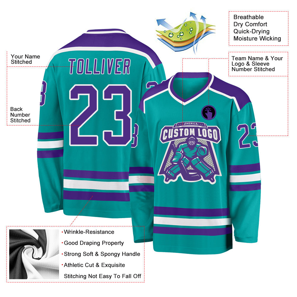 Custom Aqua Purple-White Hockey Jersey - Sky-Custom