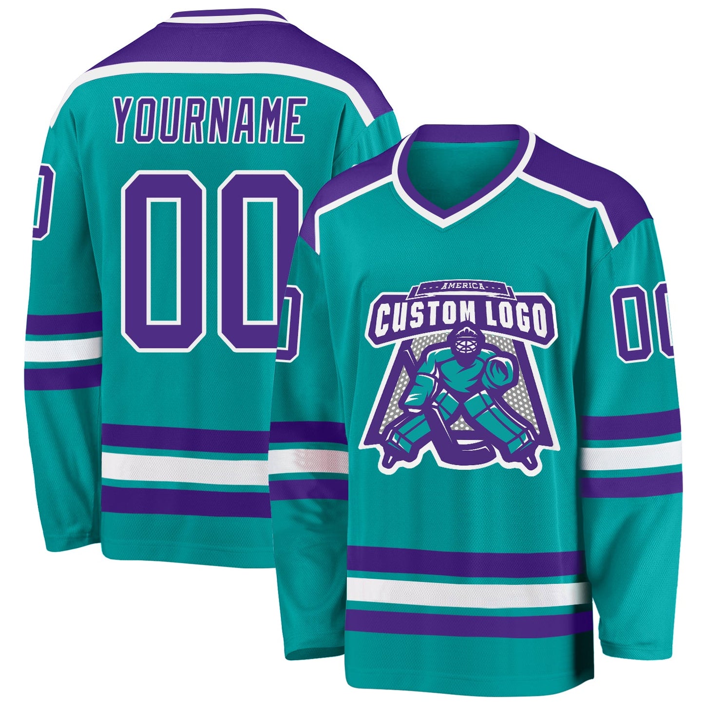 Custom Aqua Purple-White Hockey Jersey - Sky-Custom