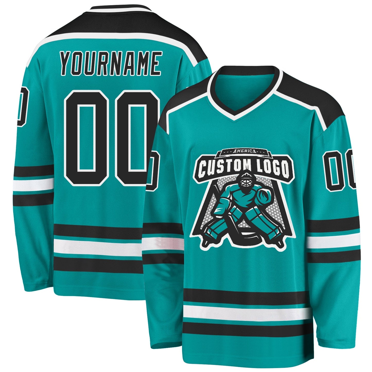Custom Aqua Black-White Hockey Jersey - Sky-Custom