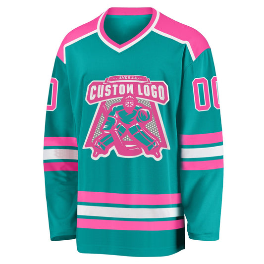 Custom Aqua Pink-White Hockey Jersey - Sky-Custom