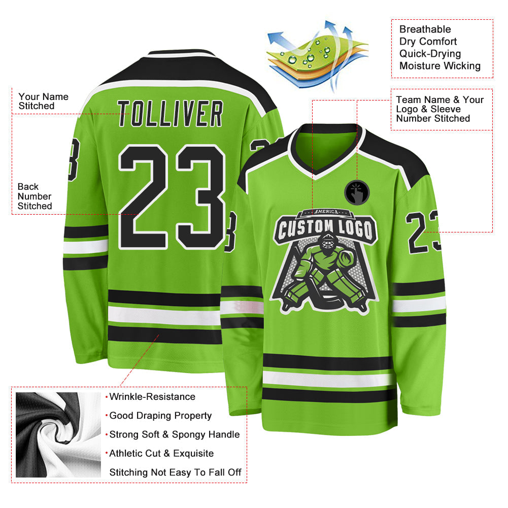 Custom Neon Green Black-White Hockey Jersey - Sky-Custom
