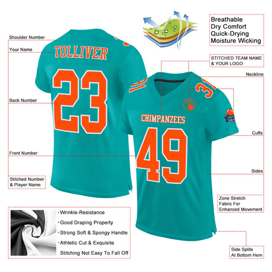 Custom Aqua Orange-White Mesh Authentic Football Jersey - Sky-Custom