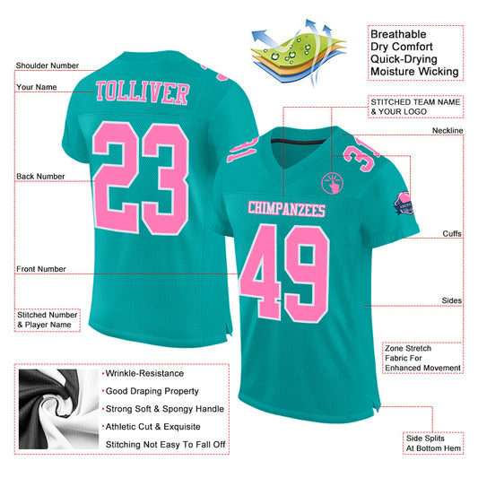 Custom Aqua Pink-White Mesh Authentic Football Jersey - Sky-Custom