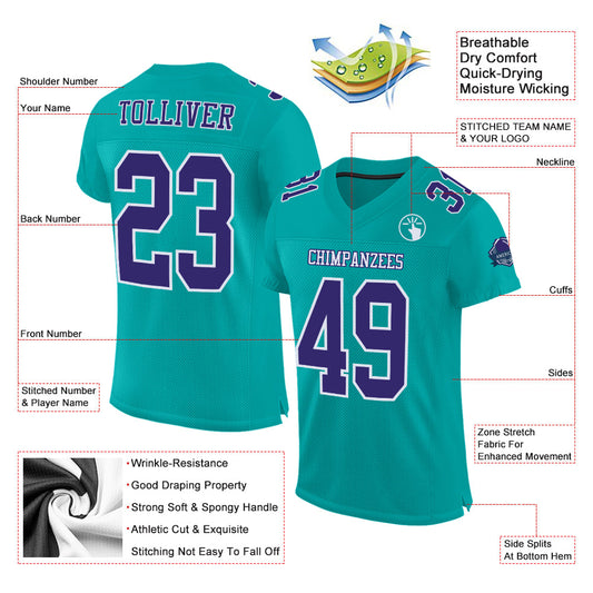 Custom Aqua Purple-White Mesh Authentic Football Jersey - Sky-Custom