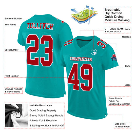 Custom Aqua Red-White Mesh Authentic Football Jersey - Sky-Custom