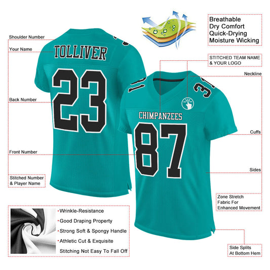 Custom Aqua Black-White Mesh Authentic Football Jersey - Sky-Custom
