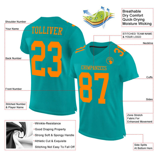 Custom Aqua Bay Orange Mesh Authentic Football Jersey - Sky-Custom