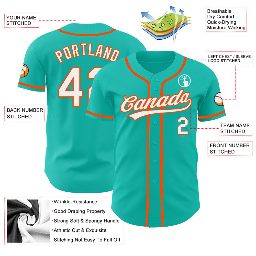Custom Aqua White-Orange Authentic Baseball Jersey - Sky-Custom