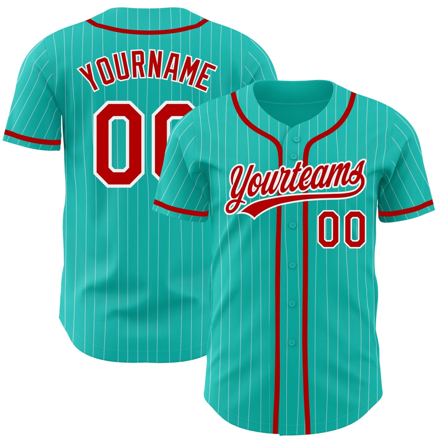 Custom Aqua White Pinstripe Red Authentic Baseball Jersey - Sky-Custom