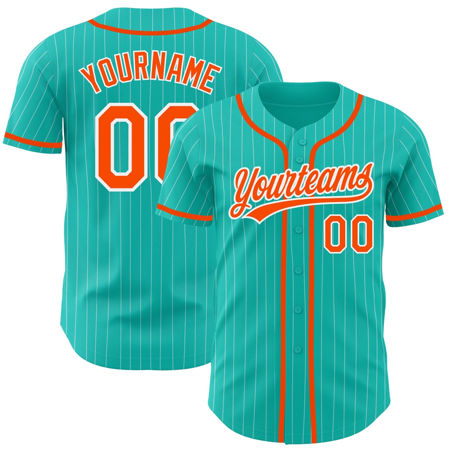 Custom Aqua White Pinstripe Orange Authentic Baseball Jersey - Sky-Custom