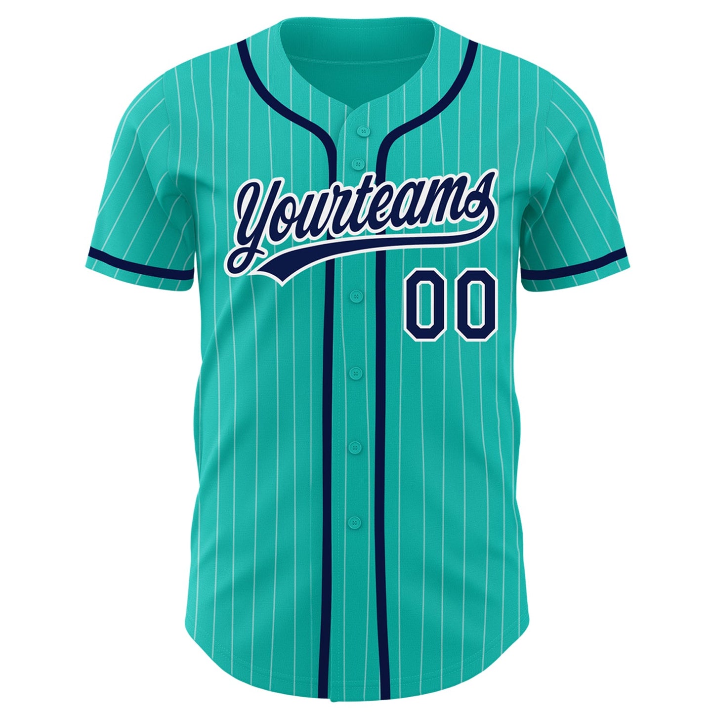 Custom Aqua White Pinstripe Navy Authentic Baseball Jersey - Sky-Custom