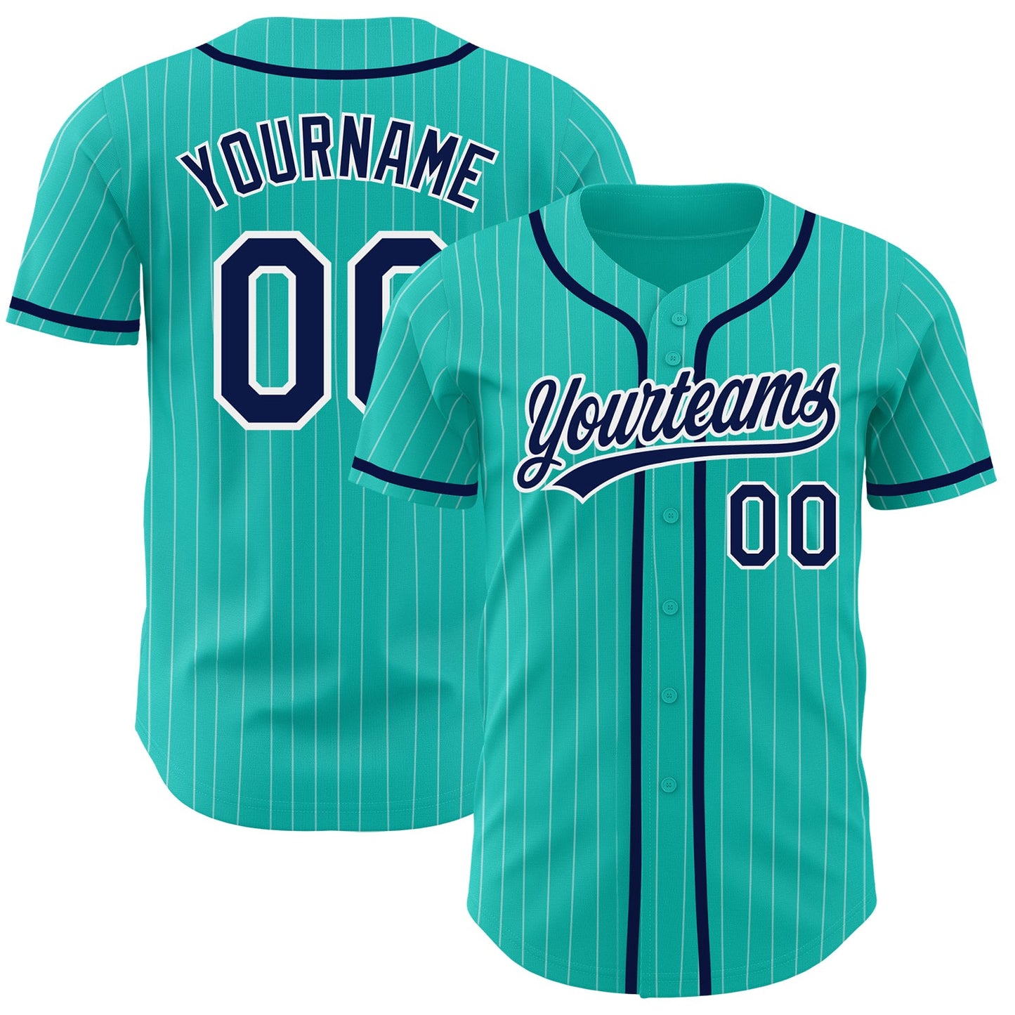 Custom Aqua White Pinstripe Navy Authentic Baseball Jersey - Sky-Custom