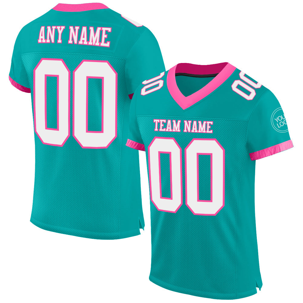 Custom Aqua White-Pink Mesh Authentic Football Jersey - Sky-Custom