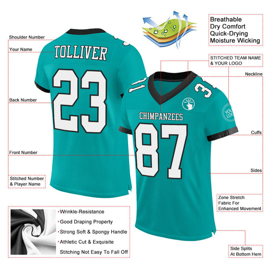 Custom Aqua White-Black Mesh Authentic Football Jersey - Sky-Custom