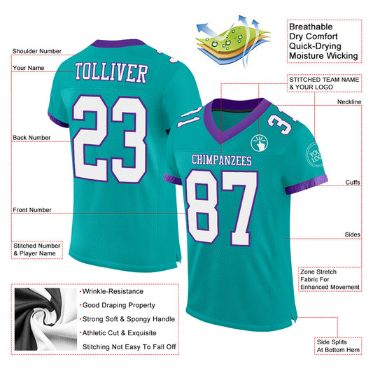 Custom Aqua White-Purple Mesh Authentic Football Jersey - Sky-Custom