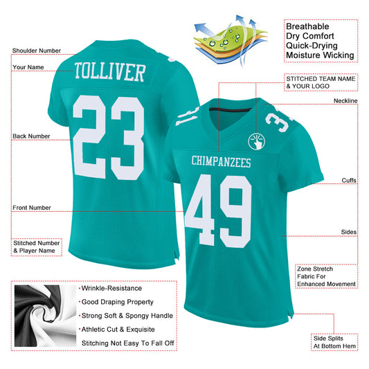 Custom Aqua White Mesh Authentic Football Jersey - Sky-Custom