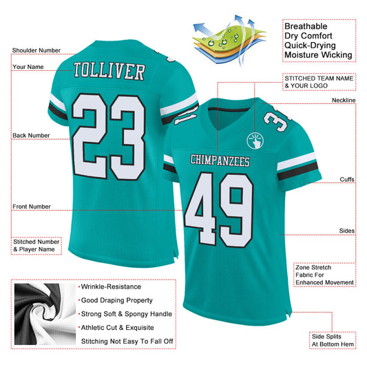 Custom Aqua White-Black Mesh Authentic Football Jersey - Sky-Custom