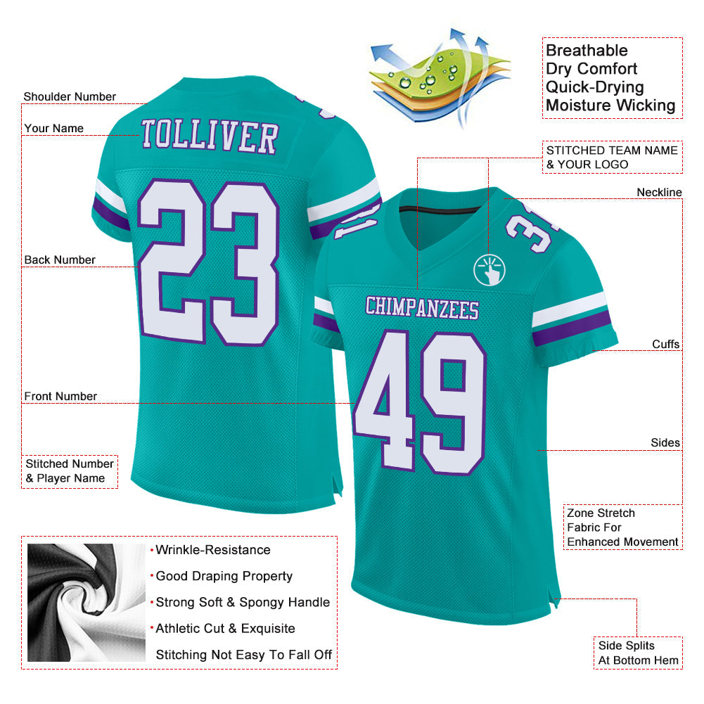 Custom Aqua White-Purple Mesh Authentic Football Jersey - Sky-Custom